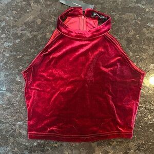 Rich Burgundy Velvet Halter Neck Top